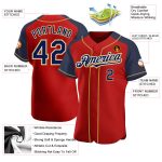 Personalized Red Navy-Old Gold Authentic Raglan Sleeves Baseball Jersey Team Custom Name and Number