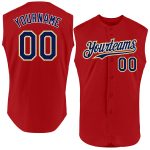 Personalized Red Navy-Old Gold Authentic Sleeveless Baseball Jersey