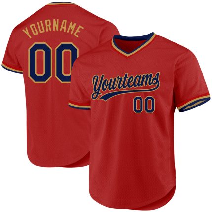 Personalized Red Navy-Old Gold Authentic Throwback Baseball Jersey Team Custom Name and Number