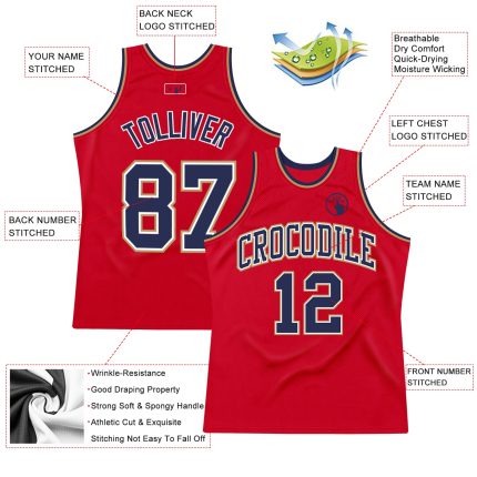Personalized Red Navy-Old Gold Authentic Throwback Basketball Jersey Team Custom Name and Number