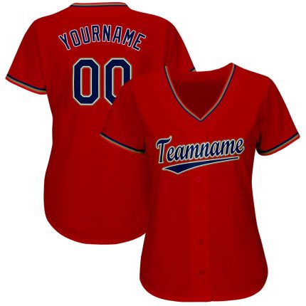 Personalized Red Navy-Old Gold Baseball Jersey Team Custom Name and Number