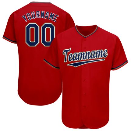 Personalized Red Navy-Old Gold Baseball Jersey Team Custom Name and Number