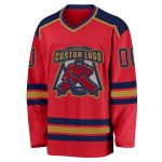 Personalized Red Navy-Old Gold Hockey Jersey