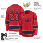 Personalized Red Navy-Old Gold Hockey Jersey Team Custom Name and Number