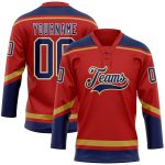 Personalized Red Navy-Old Gold Hockey Lace Neck Jersey Team Custom Name and Number