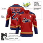 Personalized Red Navy-Old Gold Hockey Lace Neck Jersey Team Custom Name and Number