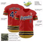 Personalized Red Navy-Old Gold Line Authentic Baseball Jersey Team Custom Name and Number