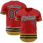 Personalized Red Navy-Old Gold Line Authentic Baseball Jersey Team Custom Name and Number