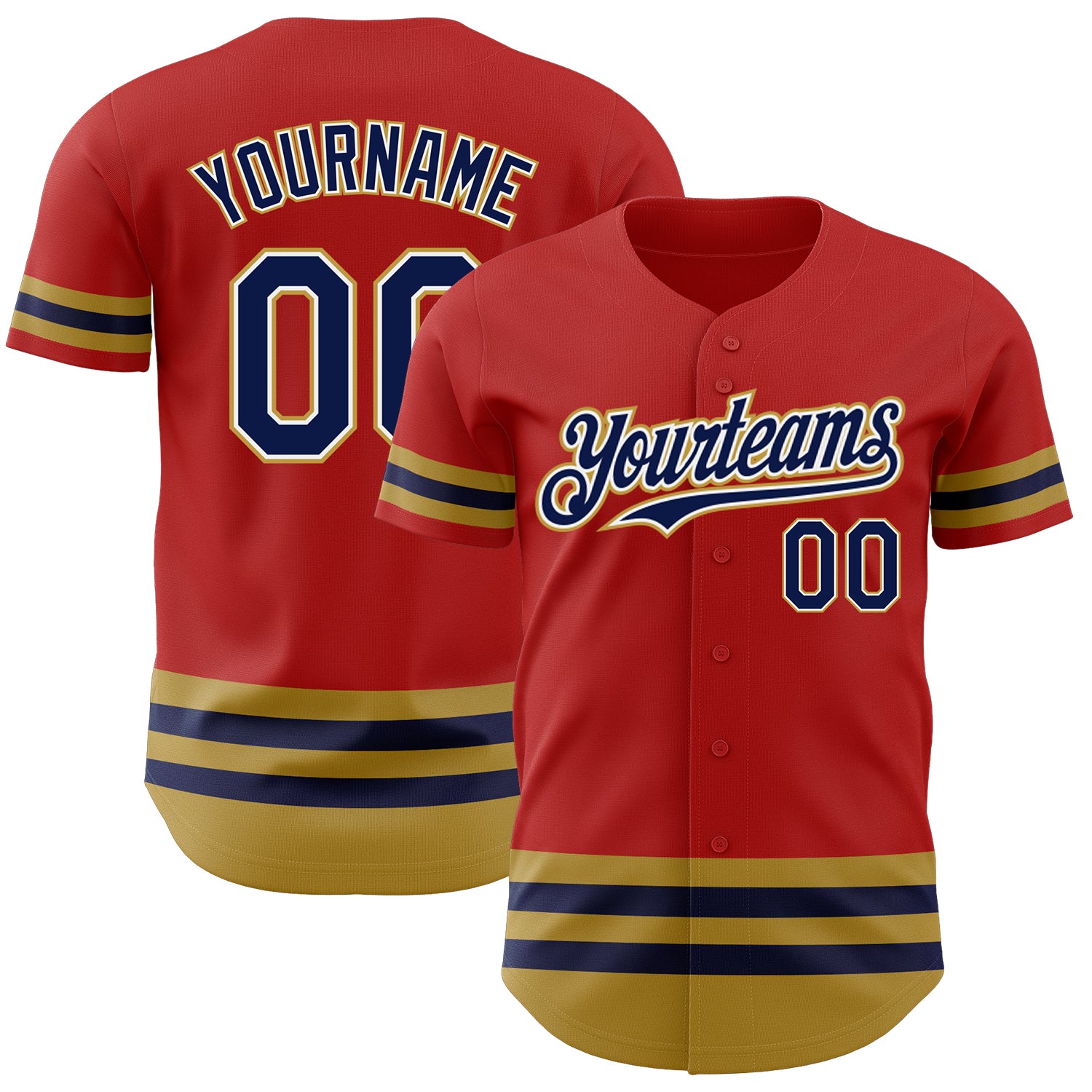 Personalized Red Navy-Old Gold Line Authentic Baseball Jersey Team Custom Name and Number
