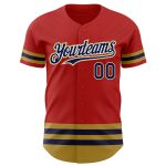 Personalized Red Navy-Old Gold Line Authentic Baseball Jersey Team Custom Name and Number