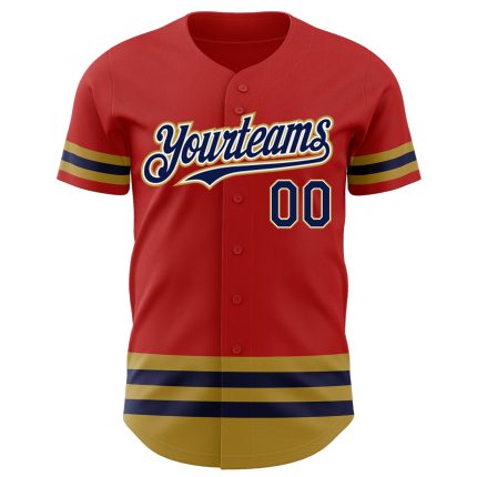 Personalized Red Navy-Old Gold Line Authentic Baseball Jersey Team Custom Name and Number