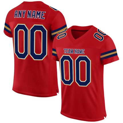 Personalized Red Navy-Old Gold Mesh Authentic Football Jersey Team Custom Name and Number