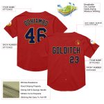 Personalized Red Navy-Old Gold Mesh Authentic Throwback Baseball Jersey