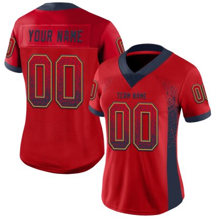 Personalized Red Navy-Old Gold Mesh Drift Fashion Football Jersey Team Custom Name and Number
