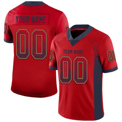 Personalized Red Navy-Old Gold Mesh Drift Fashion Football Jersey Team Custom Name and Number