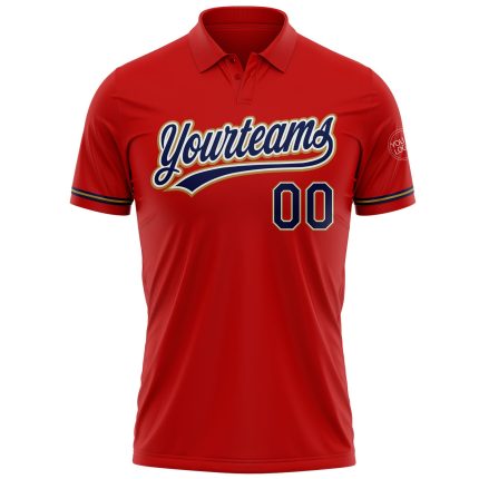 Personalized Red Navy-Old Gold Performance Vapor Golf Polo Shirt Team Custom Name and Number