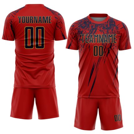 Personalized Red Navy-Old Gold Sublimation Soccer Uniform Jersey Team Custom Name and Number