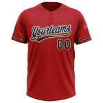 Personalized Red Navy-Old Gold Two-Button Unisex Softball Jersey Team Custom Name and Number