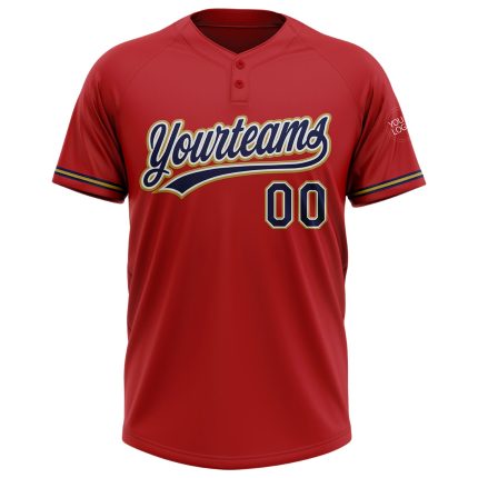 Personalized Red Navy-Old Gold Two-Button Unisex Softball Jersey Team Custom Name and Number