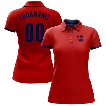Personalized Red Navy Performance Golf Polo Shirt Team Custom Name and Number