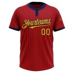 Personalized Red Navy Pinstripe Gold Two-Button Unisex Softball Jersey Team Custom Name and Number