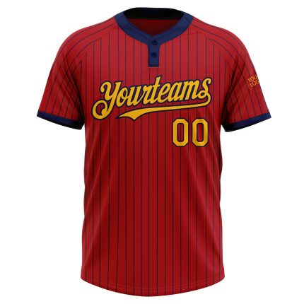 Personalized Red Navy Pinstripe Gold Two-Button Unisex Softball Jersey Team Custom Name and Number