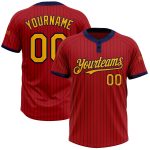 Personalized Red Navy Pinstripe Gold Two-Button Unisex Softball Jersey Team Custom Name and Number