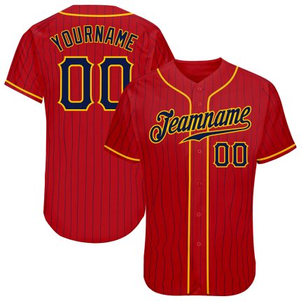 Personalized Red Navy Pinstripe Navy-Gold Authentic Baseball Jersey Team Custom Name and Number