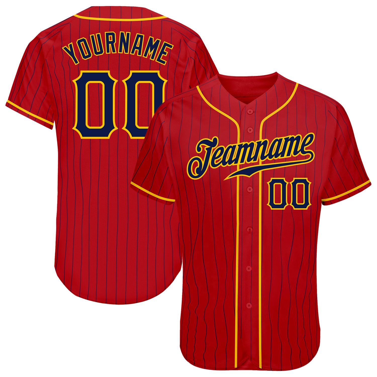Personalized Red Navy Pinstripe Navy-Gold Authentic Baseball Jersey Team Custom Name and Number