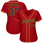 Personalized Red Navy Pinstripe Navy-Gold Authentic Baseball Jersey Team Custom Name and Number