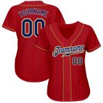 Personalized Red Navy Pinstripe Navy-Old Gold Authentic Baseball Jersey Team Custom Name and Number