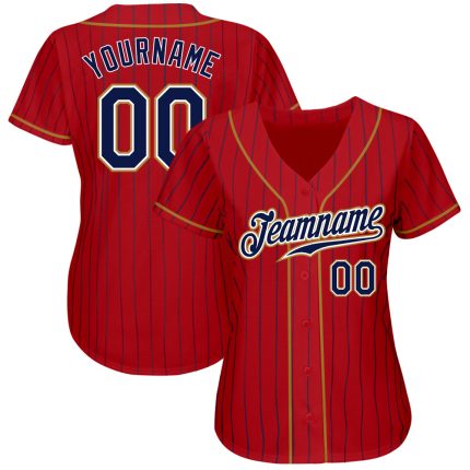 Personalized Red Navy Pinstripe Navy-Old Gold Authentic Baseball Jersey Team Custom Name and Number