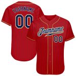Personalized Red Navy Pinstripe Navy-Old Gold Authentic Baseball Jersey Team Custom Name and Number
