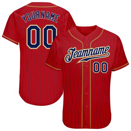Personalized Red Navy Pinstripe Navy-Old Gold Authentic Baseball Jersey Team Custom Name and Number