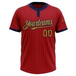 Personalized Red Navy Pinstripe Old Gold Two-Button Unisex Softball Jersey Team Custom Name and Number
