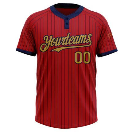 Personalized Red Navy Pinstripe Old Gold Two-Button Unisex Softball Jersey Team Custom Name and Number