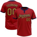 Personalized Red Navy Pinstripe Old Gold Two-Button Unisex Softball Jersey Team Custom Name and Number