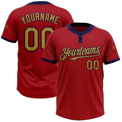 Personalized Red Navy Pinstripe Old Gold Two-Button Unisex Softball Jersey Team Custom Name and Number