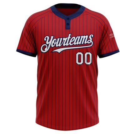 Personalized Red Navy Pinstripe White Two-Button Unisex Softball Jersey Team Custom Name and Number