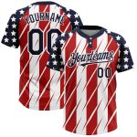 Personalized Red Navy-White 3D American Flag Fashion Two-Button Unisex Softball Jersey Team Custom Name and Number