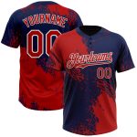 Personalized Red Navy-White 3D Pattern Abstract Brush Stroke Two-Button Unisex Softball Jersey Team Custom Name and Number