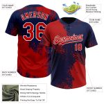 Personalized Red Navy-White 3D Pattern Abstract Brush Stroke Two-Button Unisex Softball Jersey Team Custom Name and Number