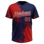 Personalized Red Navy-White 3D Pattern Abstract Brush Stroke Two-Button Unisex Softball Jersey Team Custom Name and Number