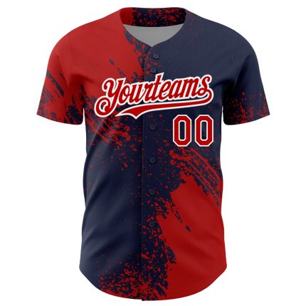 Personalized Red Navy-White 3D Pattern Design Abstract Brush Stroke Authentic Baseball Jersey Team Custom Name and Number