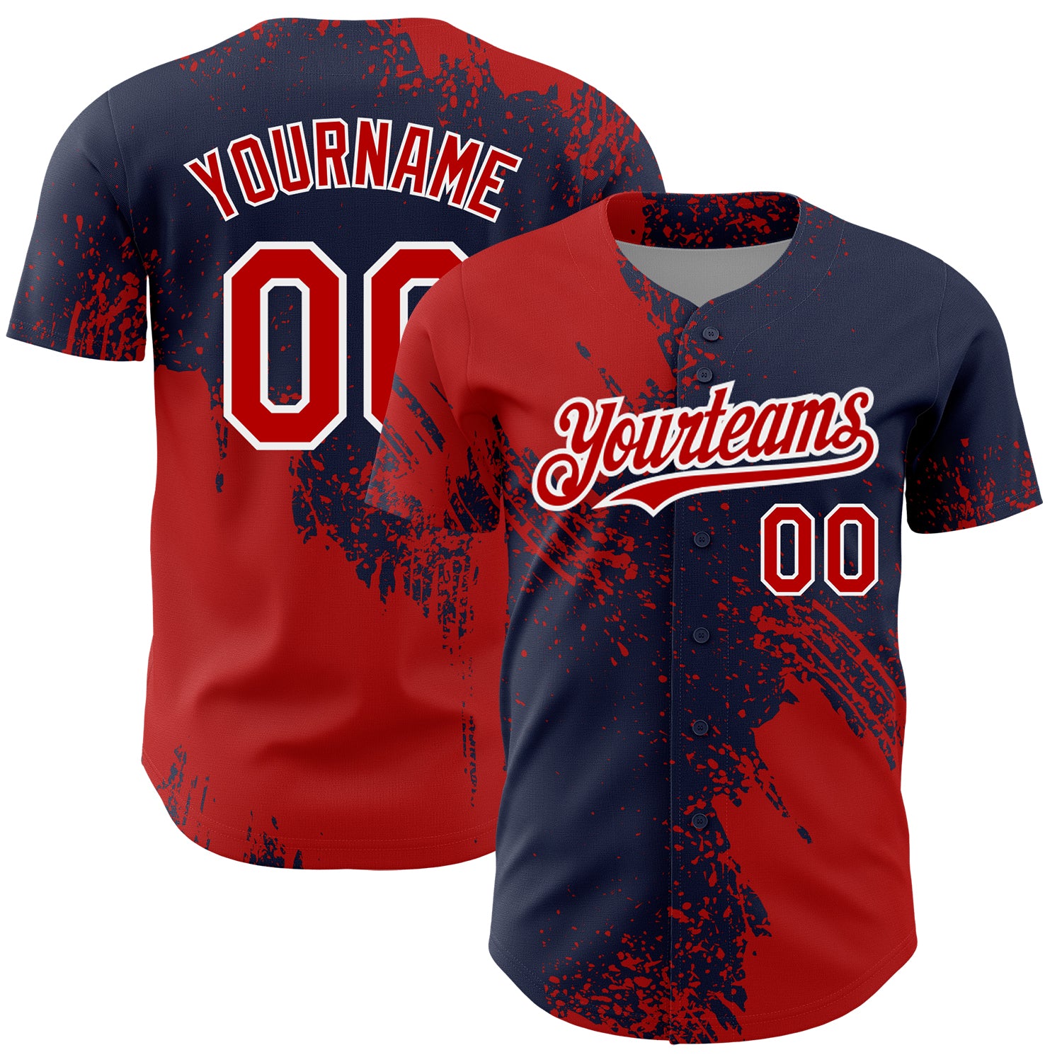 Personalized Red Navy-White 3D Pattern Design Abstract Brush Stroke Authentic Baseball Jersey Team Custom Name and Number