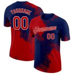 Personalized Red Navy-White 3D Pattern Design Abstract Brush Stroke Performance T-Shirt Team Custom Name and Number