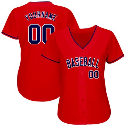 Personalized Red Navy-White Authentic Baseball Jersey