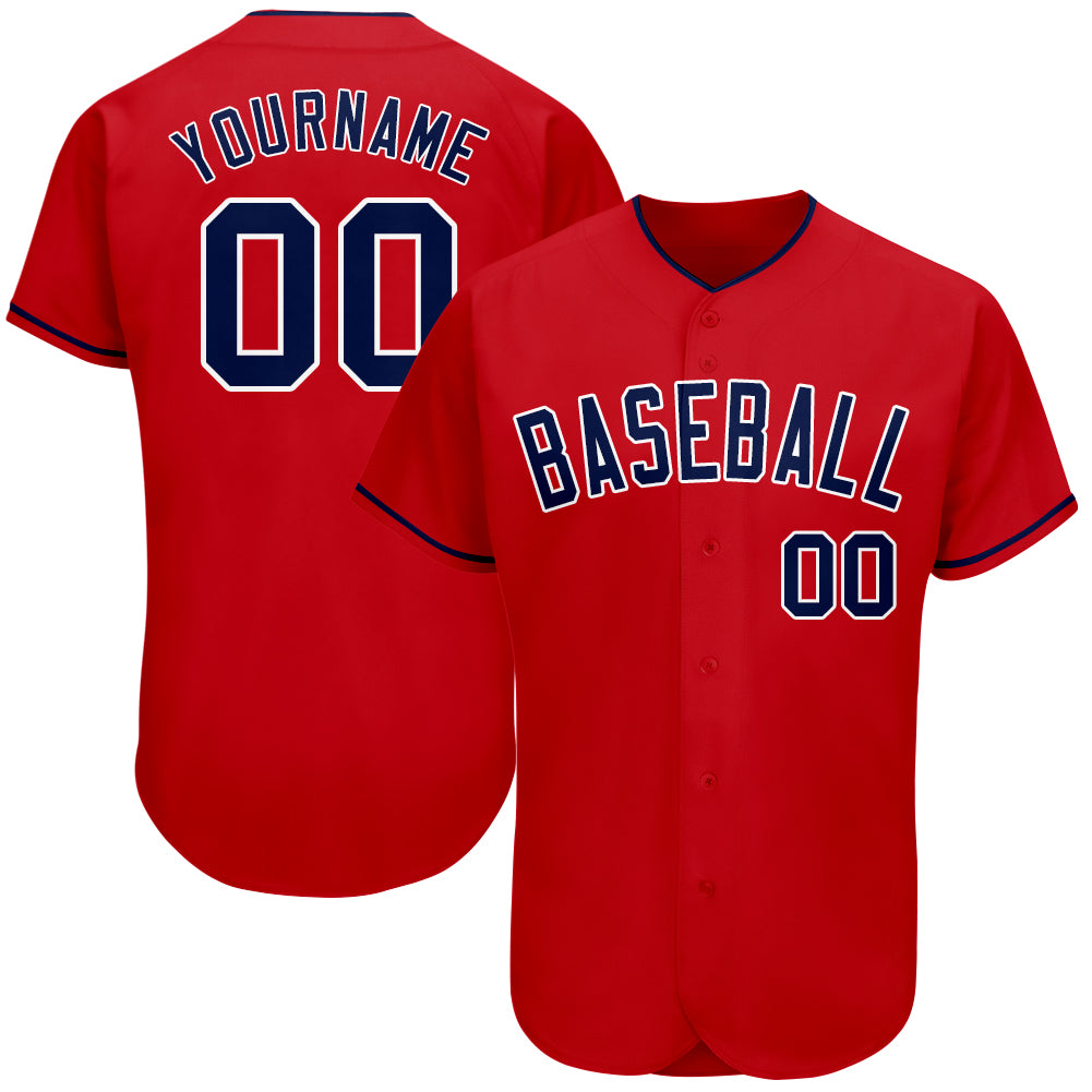 Personalized Red Navy-White Authentic Baseball Jersey