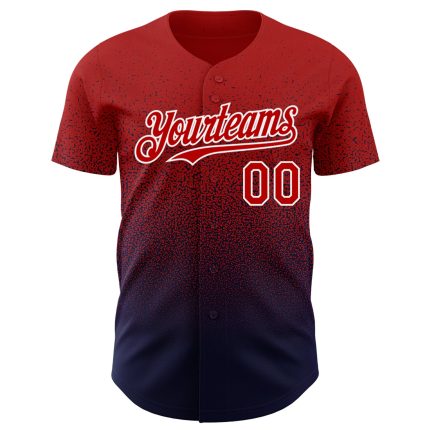 Personalized Red Navy-White Authentic Fade Fashion Baseball Jersey