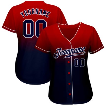Personalized Red Navy-White Authentic Fade Fashion Baseball Jersey Team Custom Name and Number